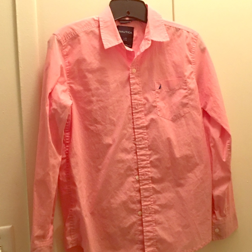 Boys Nautica Dress shirt with checkered cuff.